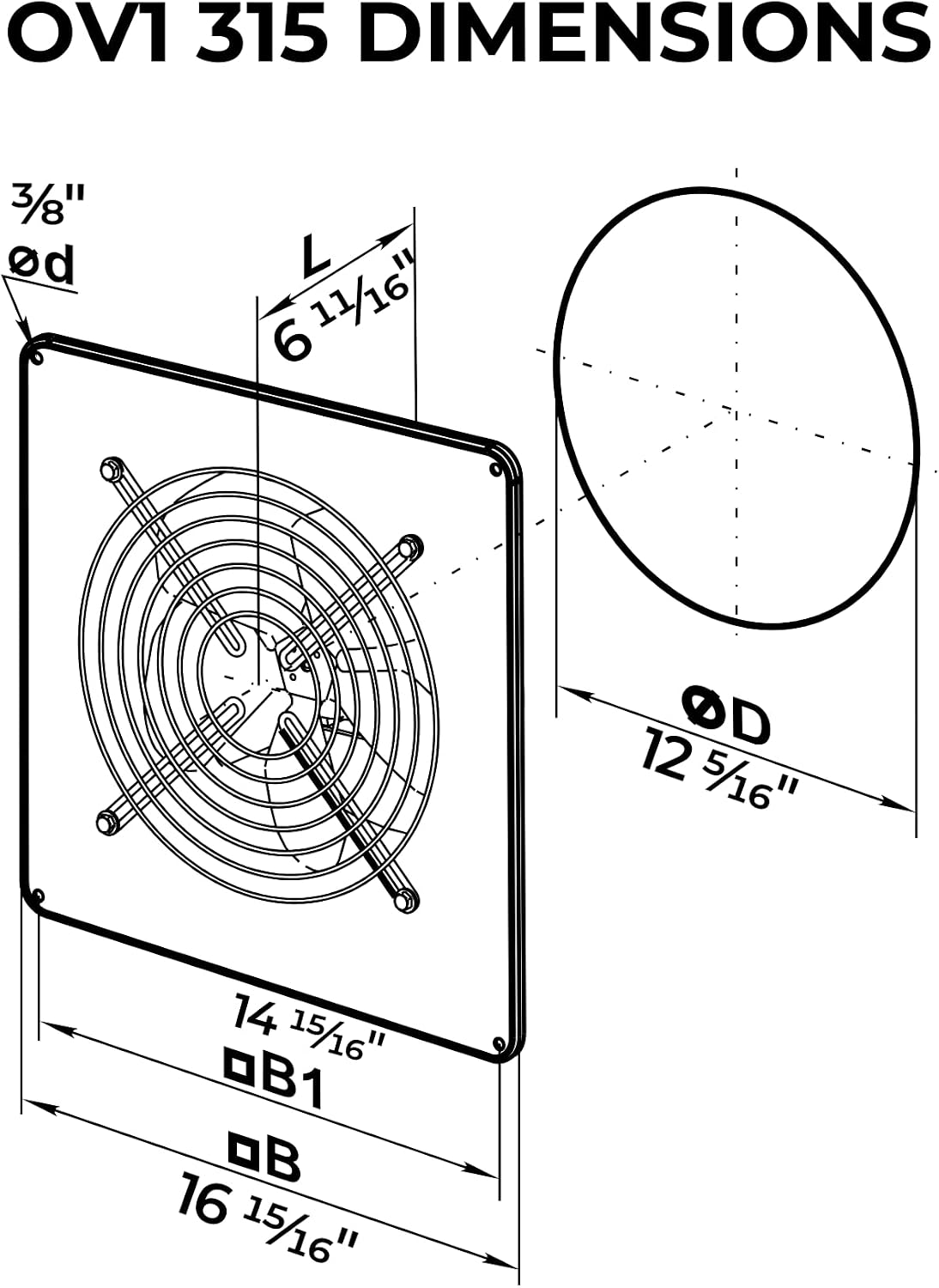 VENTS-US OV1 315-12 Inch Through-the-Wall Exhaust Fan (up to 766 CFM) For Laundry Rooms, Attics, Garages, Agricultural Applications, Extra Kitchen and Bathroom Exhaust, Storefronts, and More!