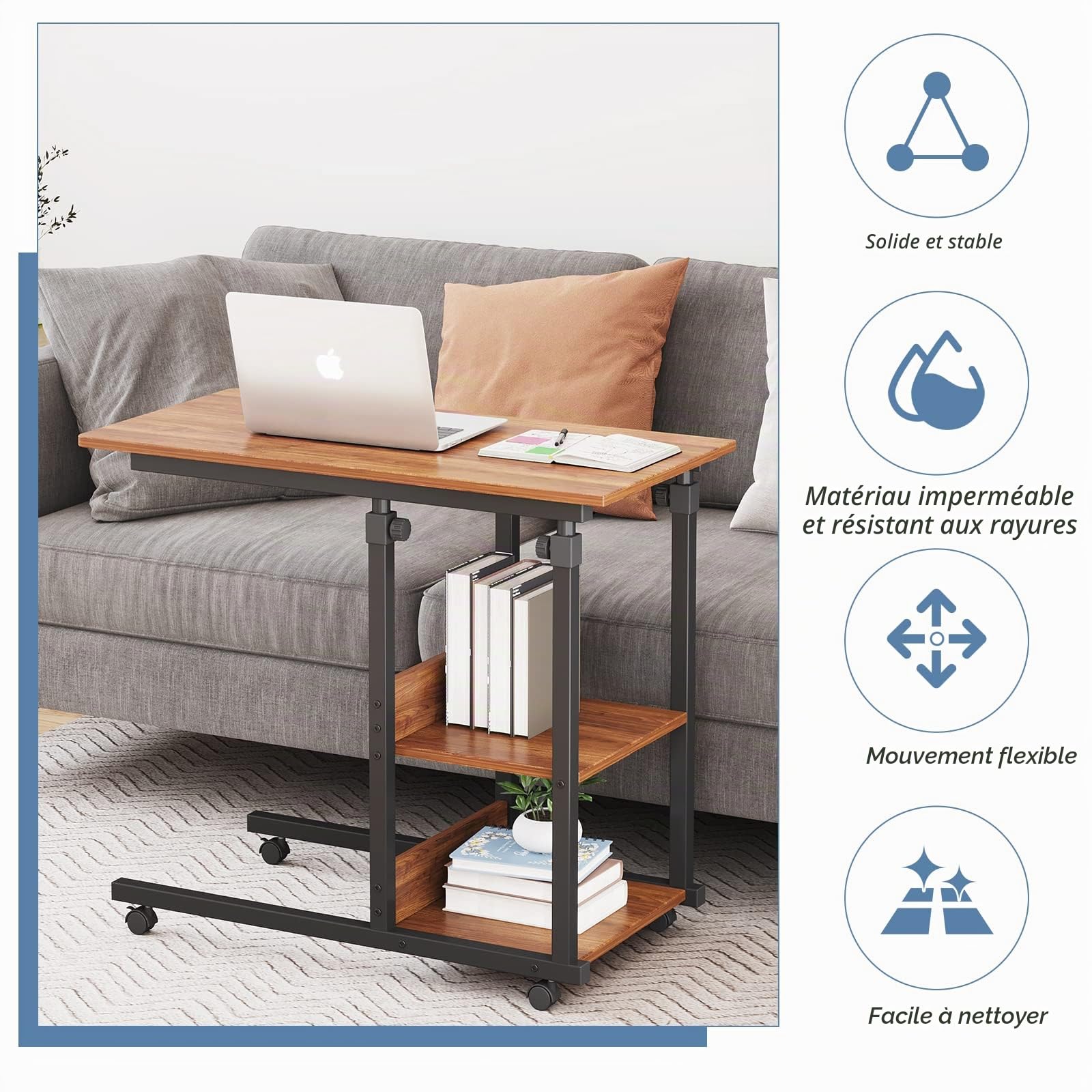 Dripex Table Roulante Table d'Appoint Mobile Réglable en Hauteur