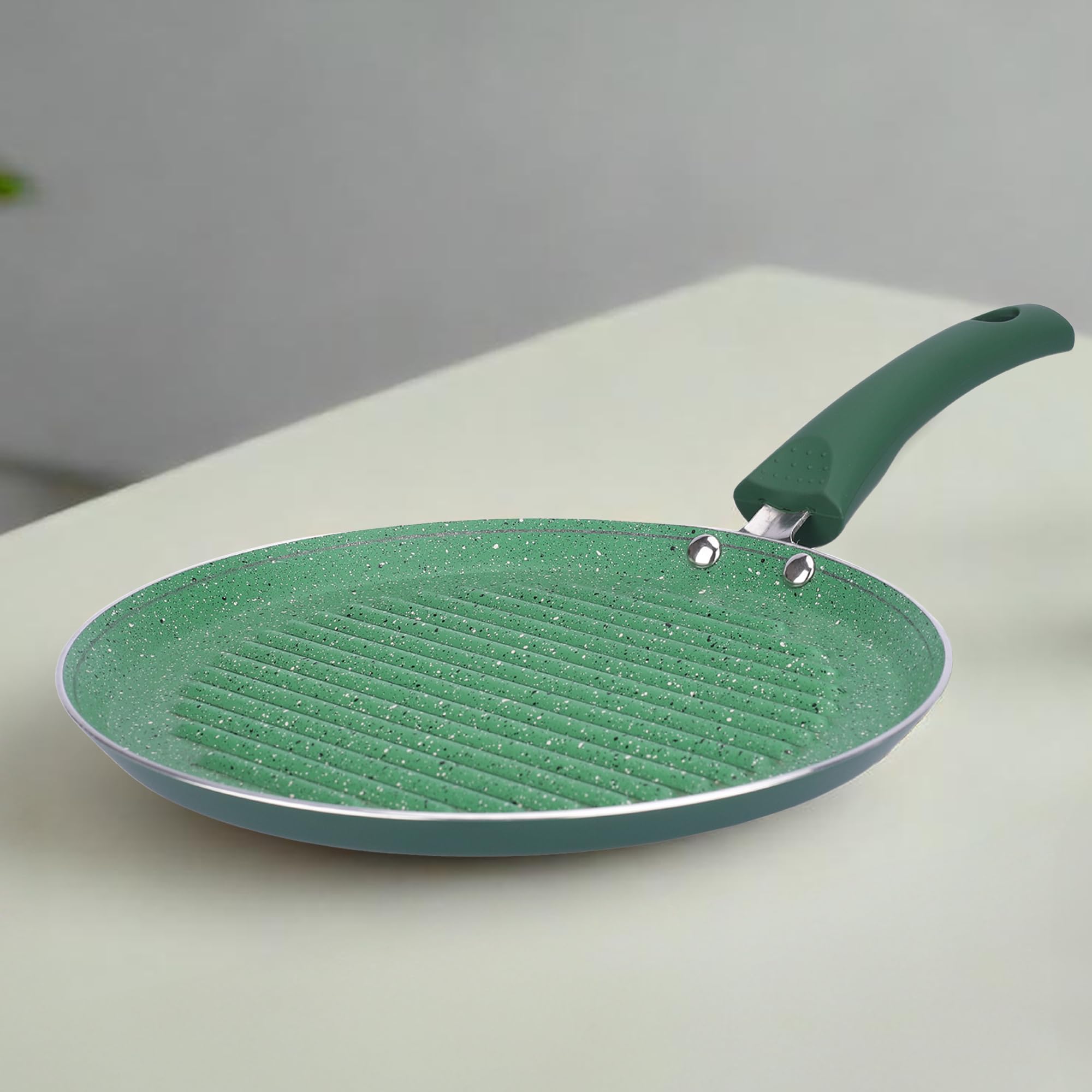 USHA SHRIRAM (25cm Emerald Non Stick Grill Pan (25 cm) | Saute Pan Gas Cookware | Big Grill Pan | Minimal Oil Cooking | Fish Fry Grill Pan | 3 Layer Non Stick Coating | Saute Pan (Green)