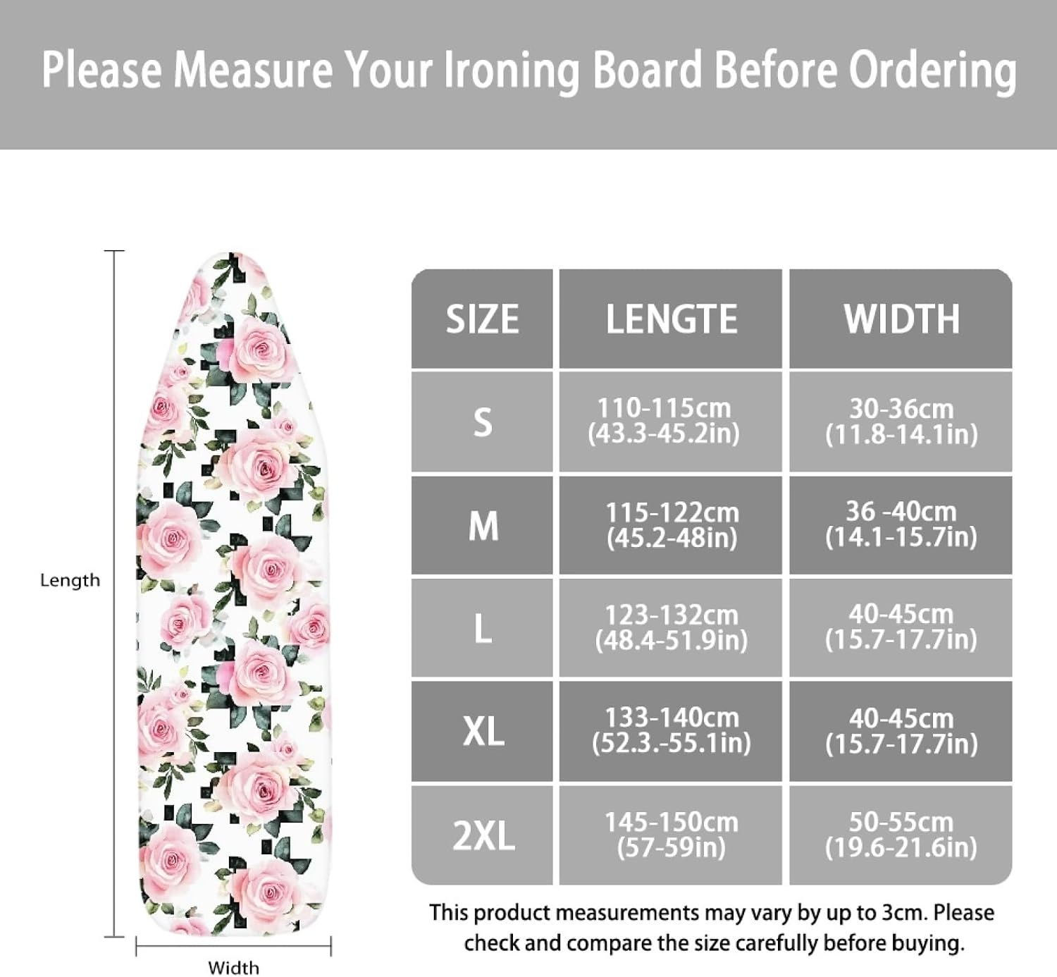 Large Ironing Board Cover and Pad 59x19 Dark Green Leaves Iron Table Cover with Padding,Extra Wide,Resist Scorching and Staining,Heatproof,Adjustable Fastener Durable Stain