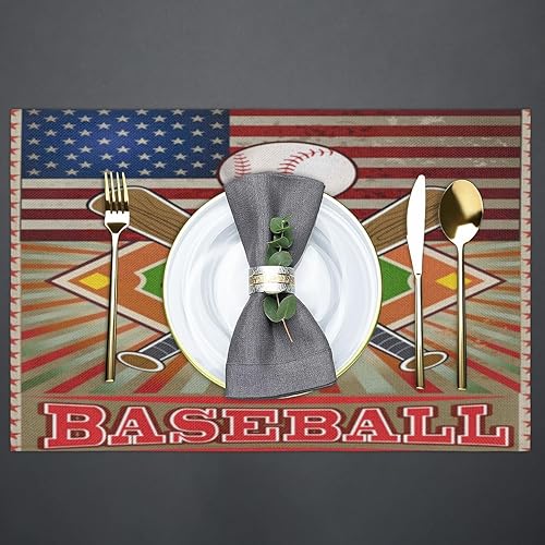 Miniatura 4 de Cartoon Baseball Placemats Set of 6 Fabric Placemats Square Placemat for Kitchen Table Heat Resistant, Easy to Clean Table Placemats 12x18 Inch