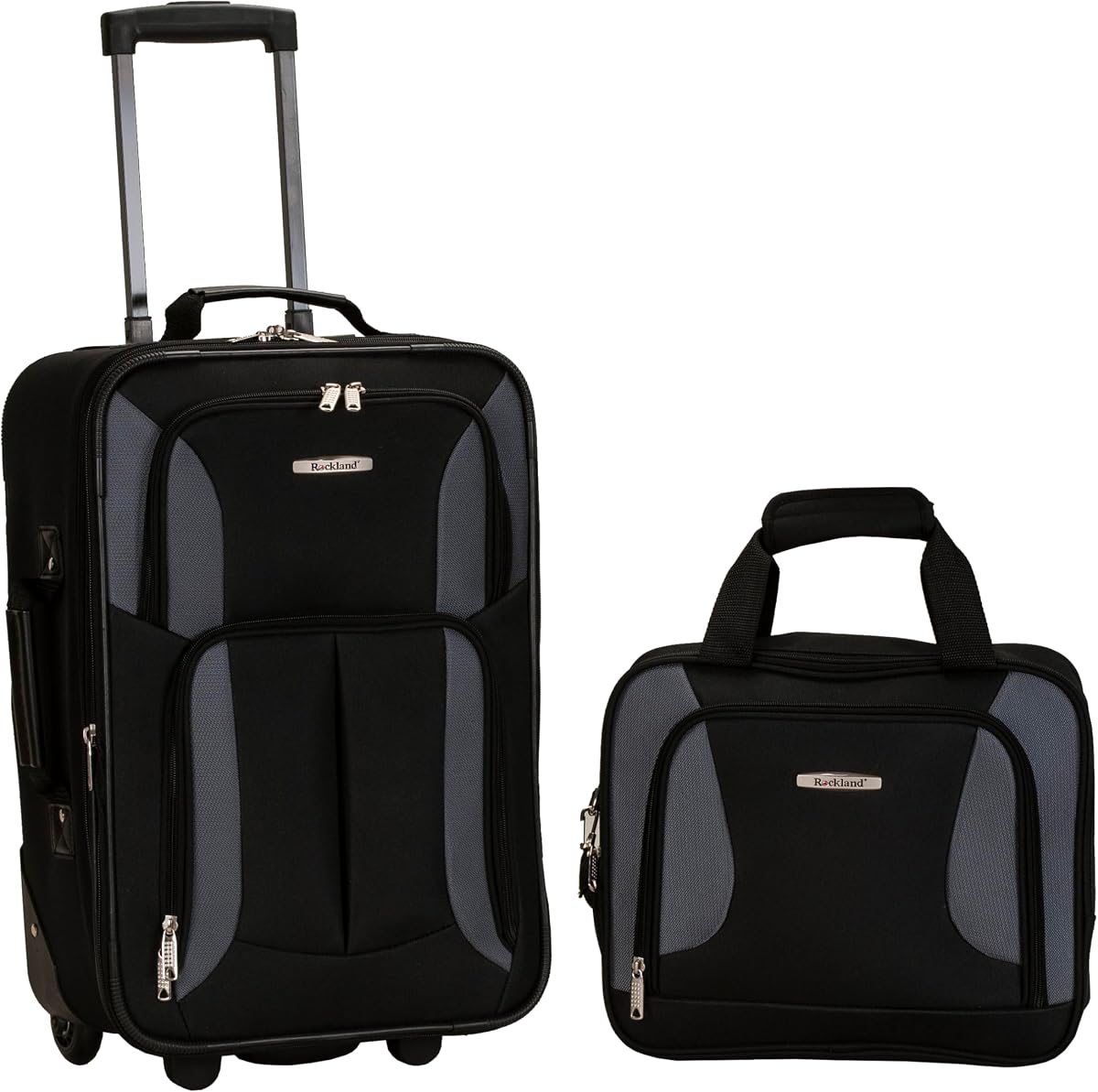 Rockland Fashion Softside Juego de maletas de 2 piezas, expandible, (14" Tote/19" vertical), negro gris