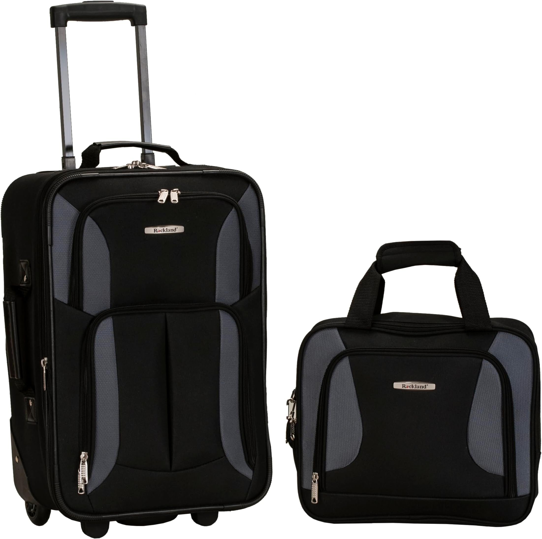 Fashion Softside 2 Piece Luggage Set, Expandable, (14" Tote/19" Upright), Black Gray