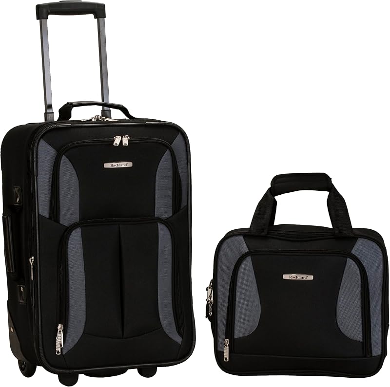 Rockland Fashion Softside Juego de valija de 2 piezas, expandible, (14" Tote/19" vertical), negro gris