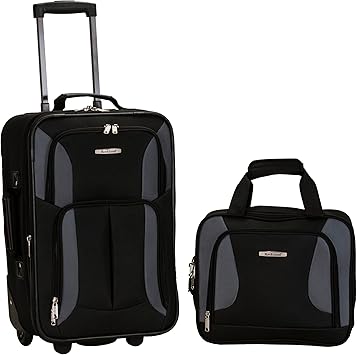 Rockland Fashion Softside 2 Piece Luggage Set, Expandable, 14" Tote/19" Upright, Black Gray