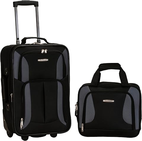 Rockland Set di valigie verticali Softside moda, nero/grigio, 2-Piece Set (14/19), Set Bagagli