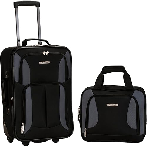 Rockland Fashion Softside Upright Luggage Set, Black/Gray, 2-Piece (14/19)