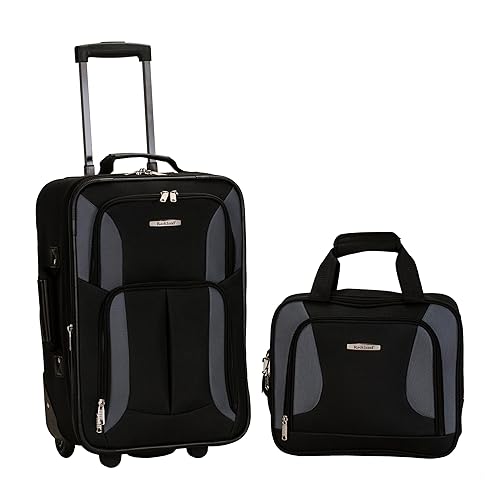 Rockland Fashion Softside Upright Luggage Set, Black/Gray, 2-Piece (14/19)
