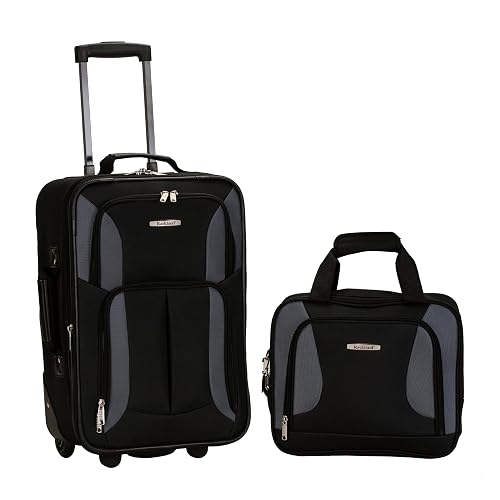 Rockland Fashion Softside 2 Piece Luggage Set, Expandable, (14" Tote/19" Upright), Black Gray