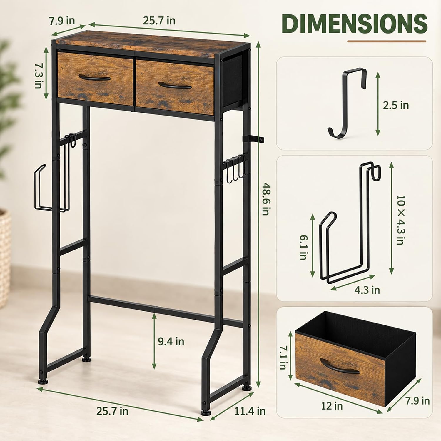 ETELI Over The Toilet Storage Cabinet with 2 Drawers Over The Toilet Shelf