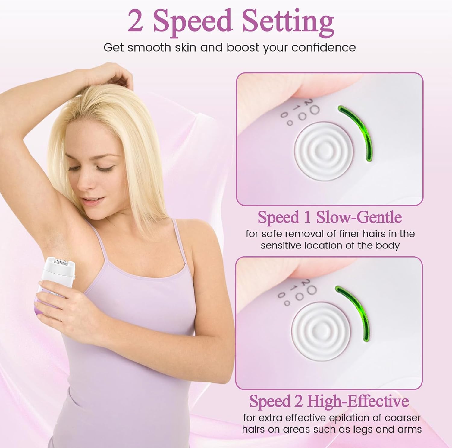 Epilator for Women, Cordless Hair Removal Device Hair Removal for Women , 3 in 1 Rechargeable 2 Speed Womens Electric Shaver for Face Legs Arms Armpit Bikini - Image 2