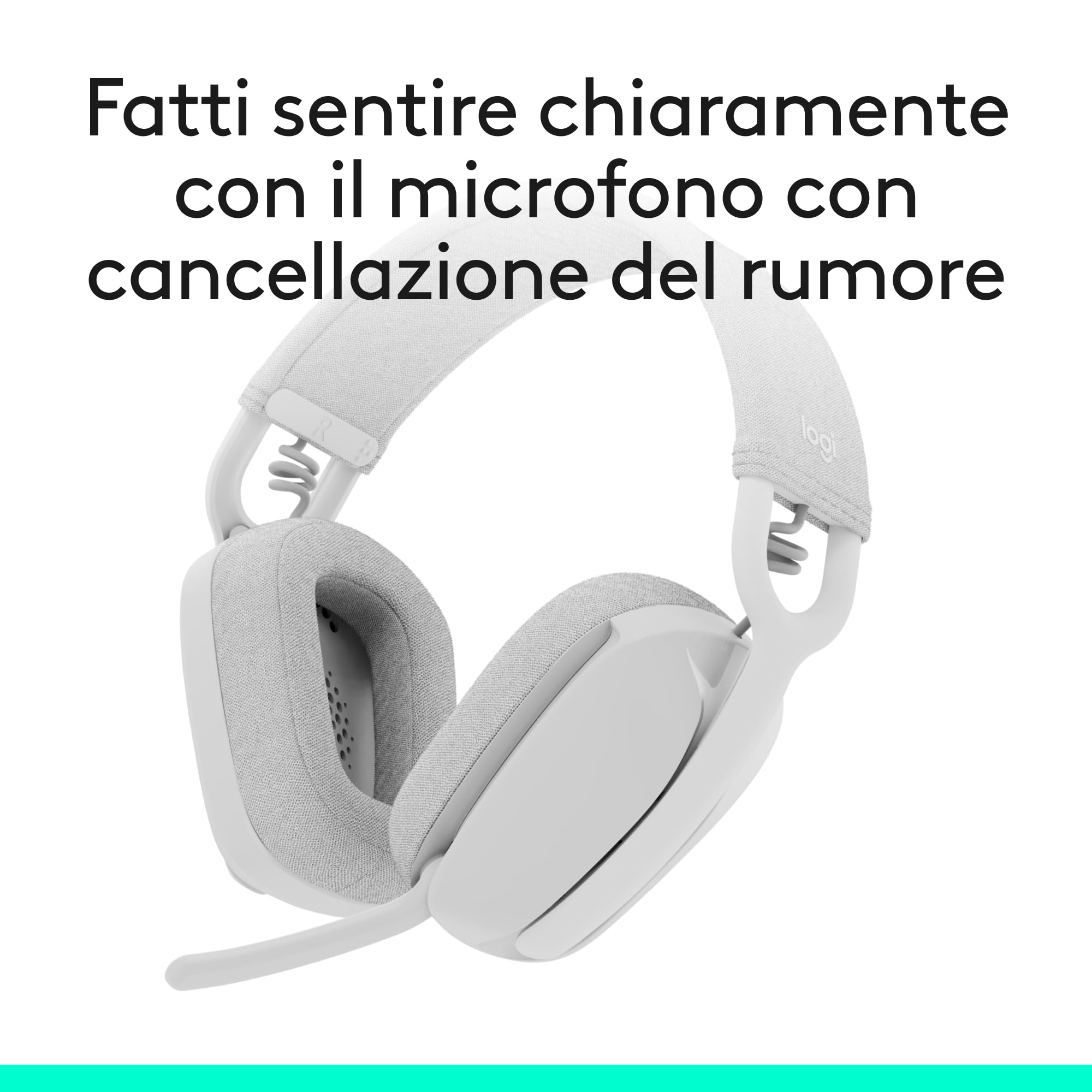 Logitech Zone Vibe 100 Cuffie Wireless Over-Ear Leggere con Microfono con Eliminazione del Rumore, Auricolare Bluetooth Multipoint, Compatibile con Teams, Google Meet, Zoom, Mac/PC - Bianco