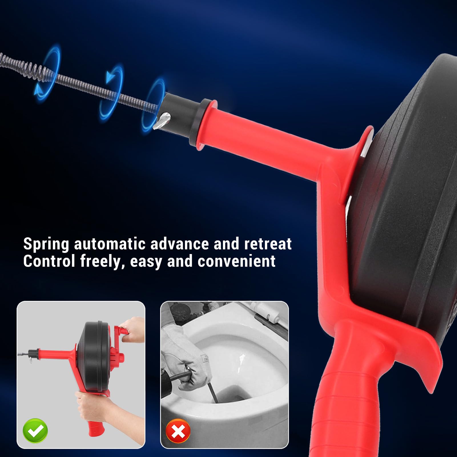 65 Manganese Steel Spring Drain Auger, Hair Clog Remover, 25ft Plumbing Snake with Drill Adapter, Manual Or Powered, for Kitchen Bathroom Shower Bathtub, Suitable for 1/2-3 Inch