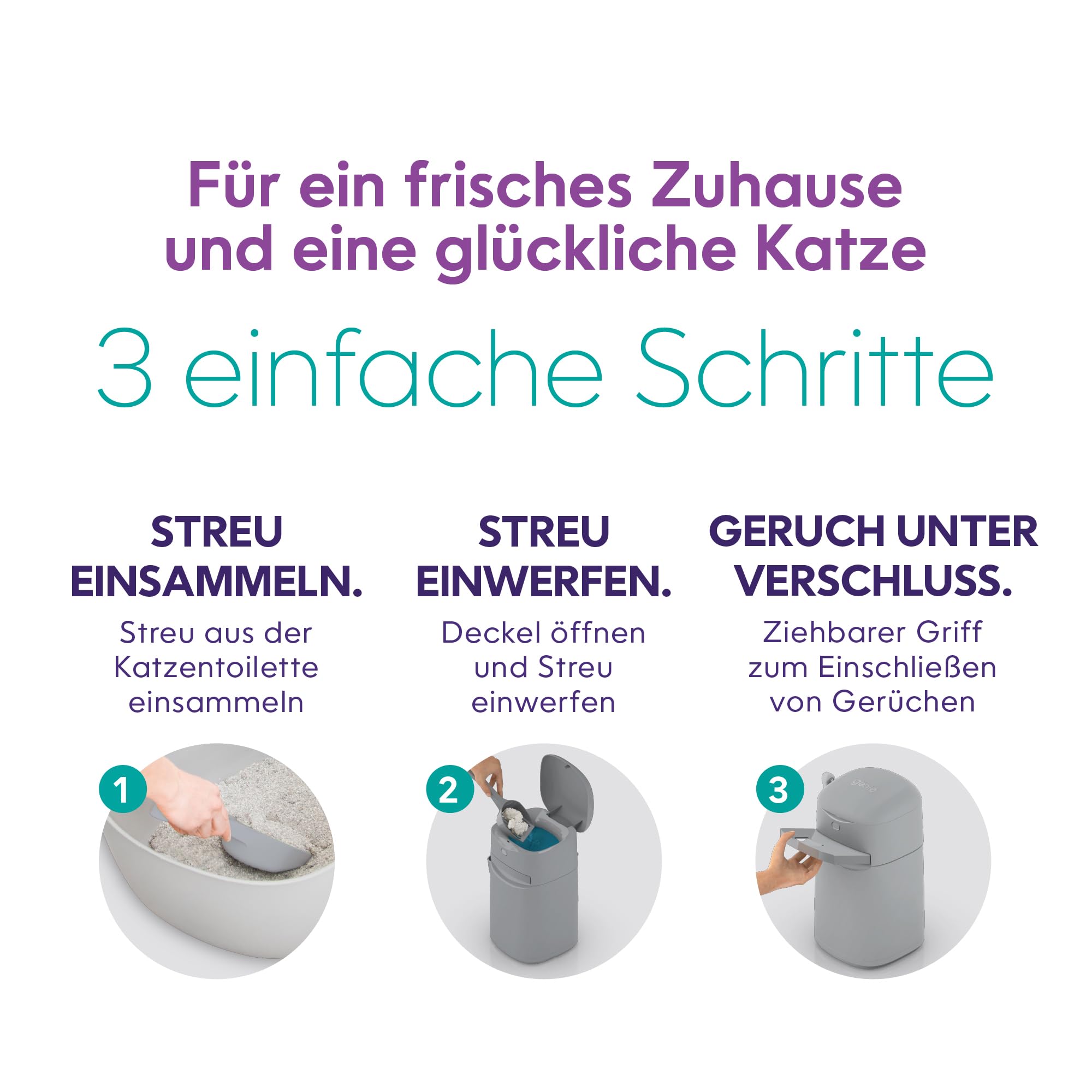 Litter Genie Easy Roll, verbesserte Version vom LitterLocker Katzenstreu-Eimer, jetzt mit bequem abreißbaren Beuteln, größere Einfüllöffnung, neues modernes Design