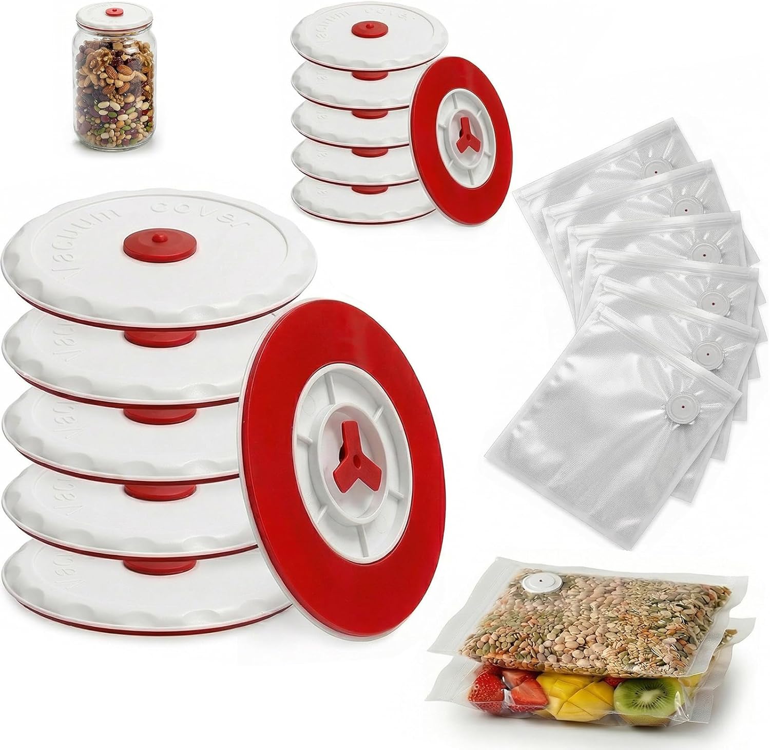 Set de Tapas de Silicona al Vacío con Bolsas, 5 Grandes y 5 Pequeñas, 6 Bolsas