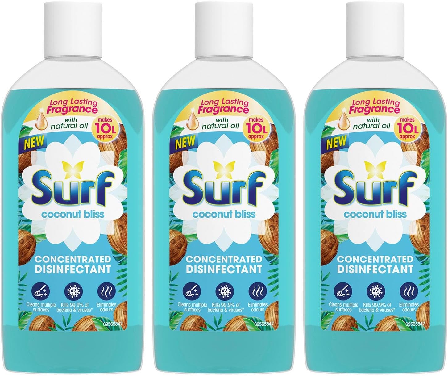 Surf Passion Bloom Concentrated Disinfectant All-Purpose Cleaner Long Lasting Fruity and Tropical Fragrance with Natural Oils Cleans Multiple Surface, 240ml (Coconut Bliss, Pack of 3)