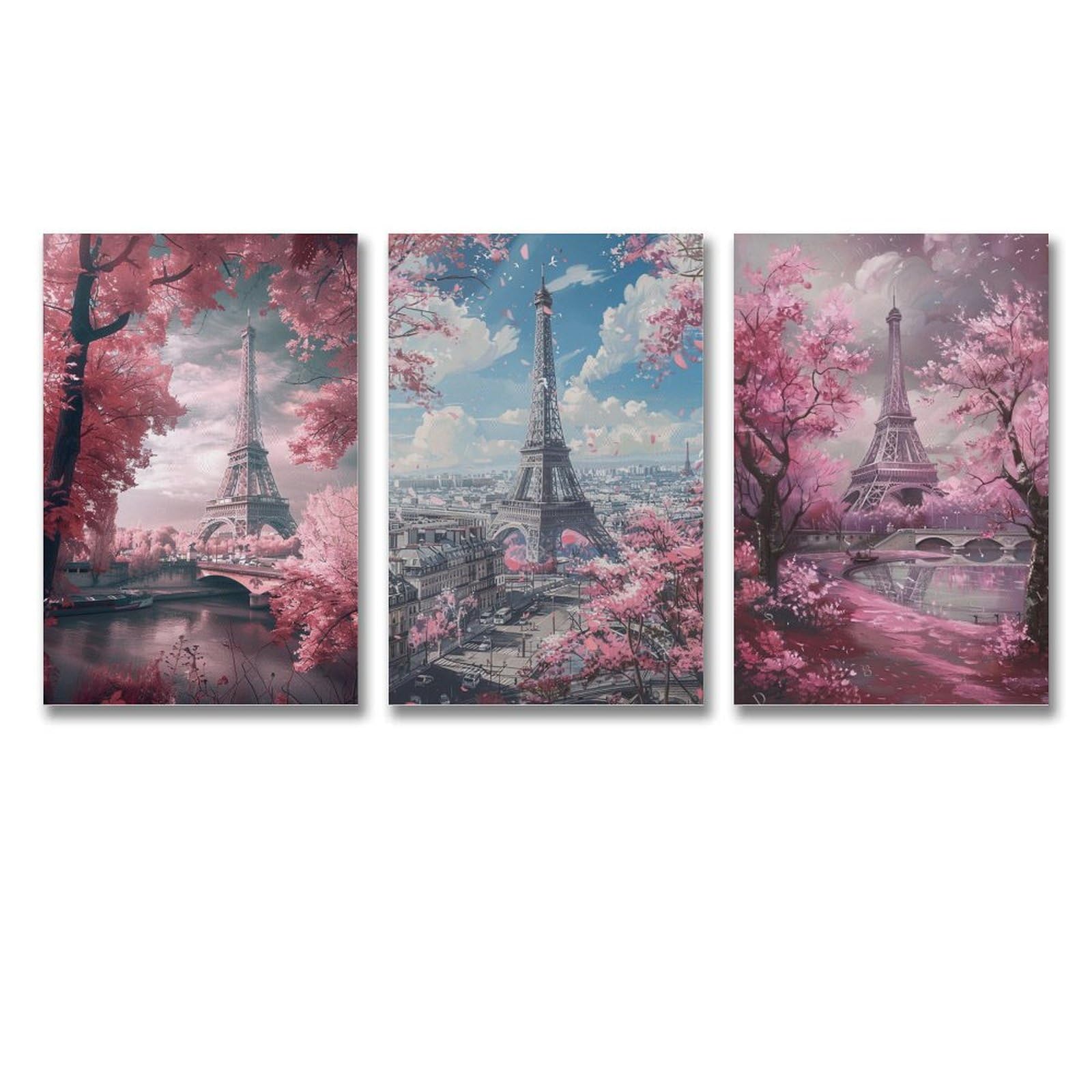 Amazon.co.jp: 3枚 春のパリのエッフェル塔のピンク色の眺め 絵画 