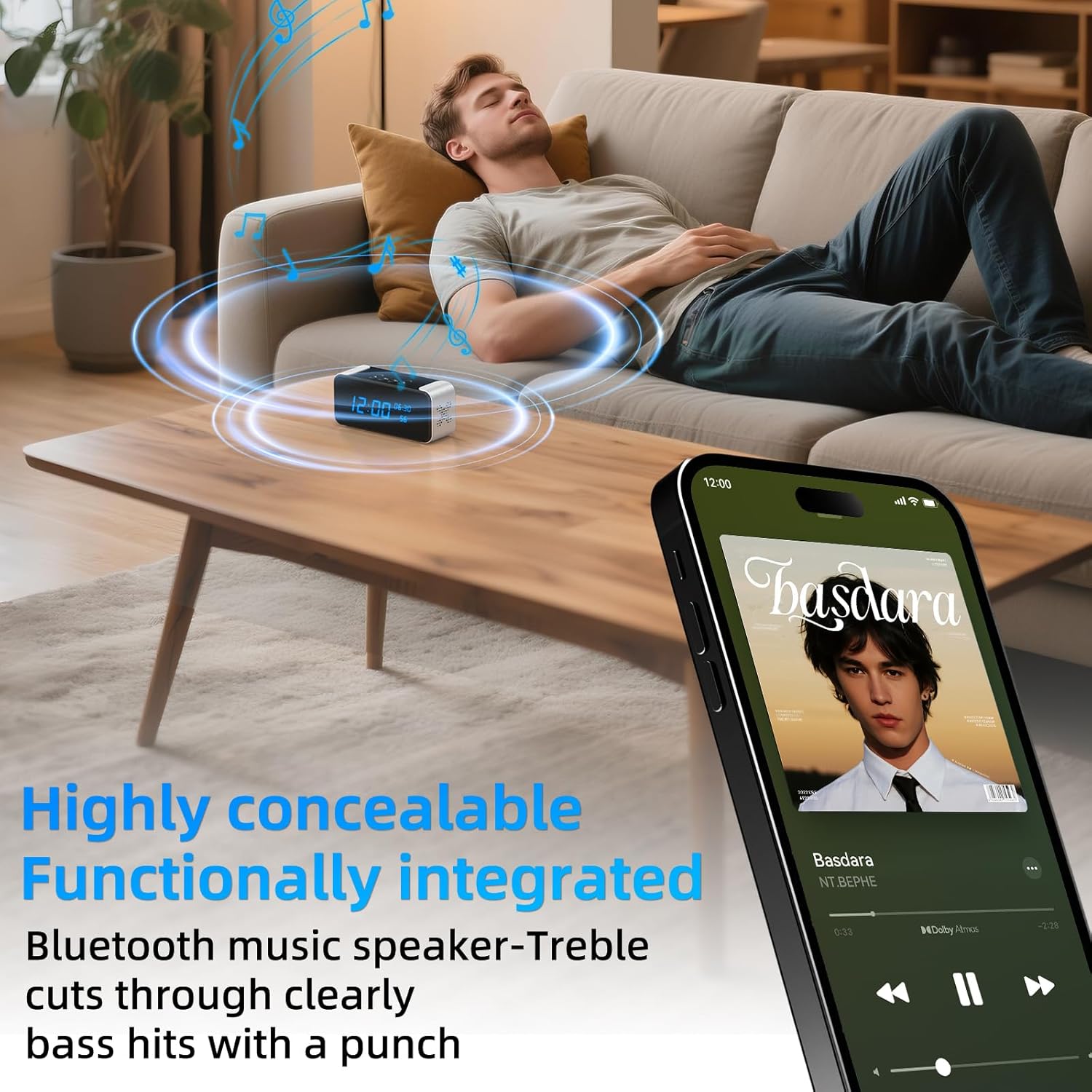 Wireless Indoor Hidden Camera for Home Security 3-in-1 Camera with Clock & Bluetooth Functionality 4K HD Night Vision, Motion Detection, Clock Hidden Camera