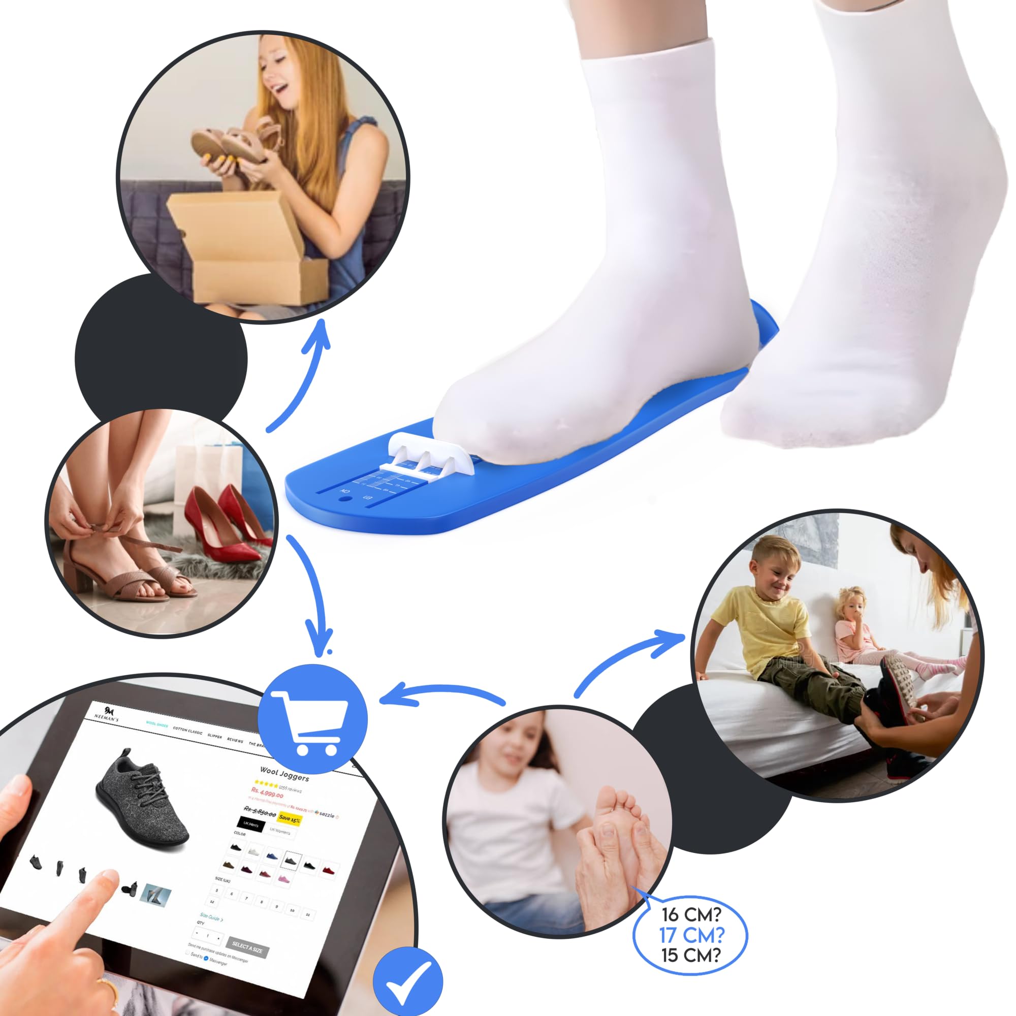ORIENTO Pédimètre - Accessoire de Mesure du Pied pour Enfant et Adulte - Outil de Mesure du Pied - Pointures Européennes Standard du 15 au 48