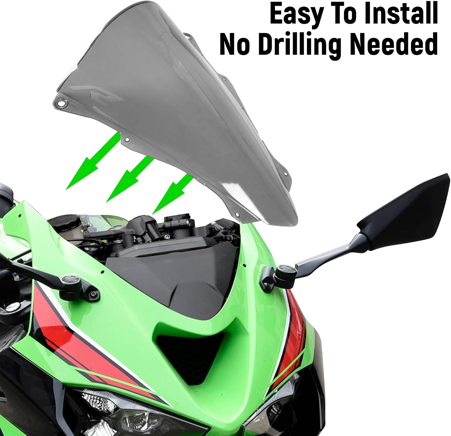 ONE.K.S Motorcycle Windshield Wind Deflectors Airflow Windscreen Heightened Accessories Fit for Ninja ZX4R ZX4RR ZX4R-SE/ZX25R ZX25RR (Grey)