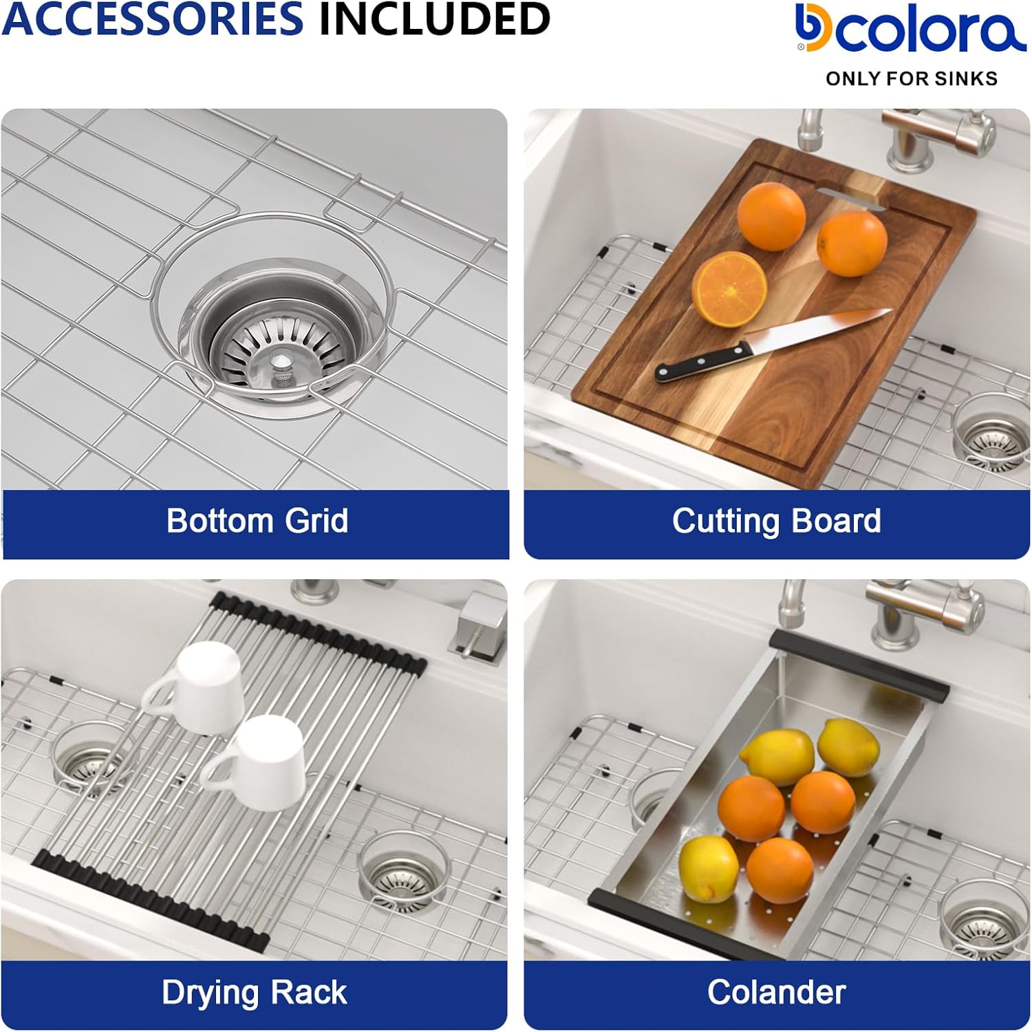 Dcolora 33 Inch White Double Bowl Kitchen Sink, Granite Composite 50/50 Drop In Workstation Sink Topmount Design with Accessories
