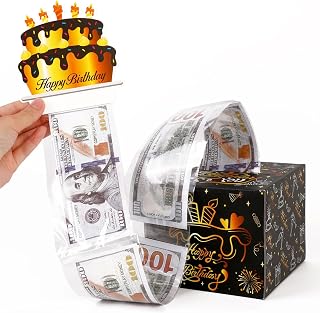 Birthday Money Box for Cash Gift Pull, Konsait DIY Birthday Money Box, Black and Gold Money Roll Gift Box, Surprise Gift Box for Parents, Lovers, Kids and Friends, Creative Way to Give Cash Gifts