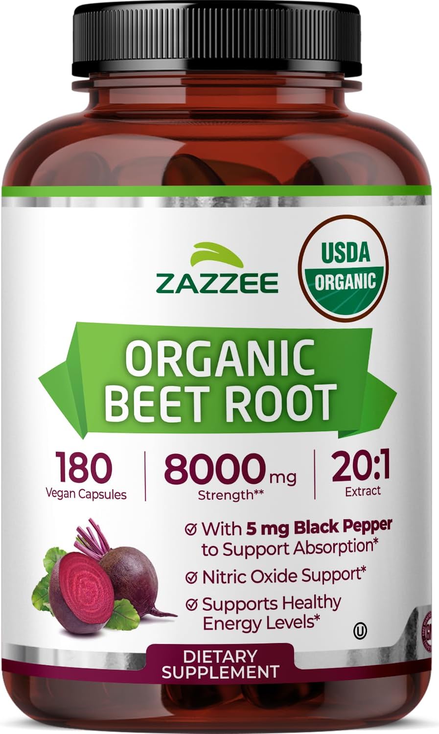 Zazzee Organic Beet Root 8000 mg, 180 capsules