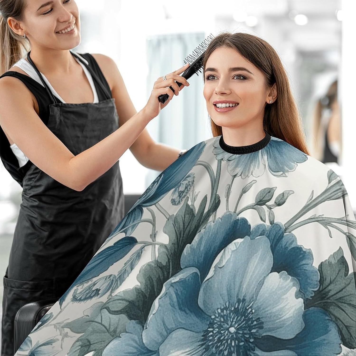 Nostalgic Style Flowers Apron for Women Men,Barber Cape with Adjustable Snap Closure,Hair Cutting Cape,66.9 X 56.7 Inches for Hair Dye, Comb-out, Styling, Shampoo