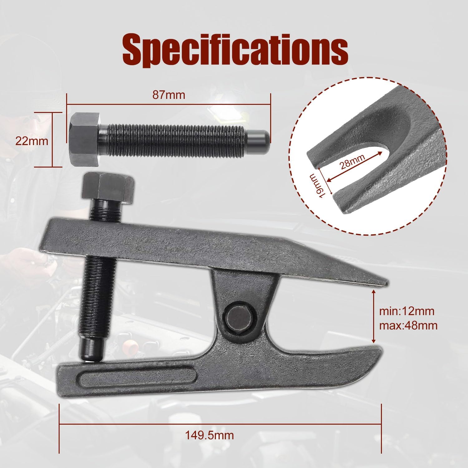 Universal Ball Joint Separator Tool, Removal Tool Compatible with Separating Arms, Tie Rods, and Ball Joints on Cars, Trucks, ATVs, Adjusts from 1-1/2"to 1-7/8"