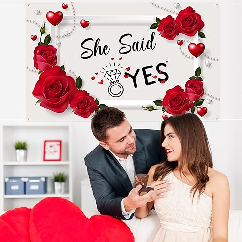 Miniatura 4 de Labakita She Said Yes - Telón de fondo para sesión de fotos, cartel de fondo de fiesta de compromiso, despedida de soltera, suministros de