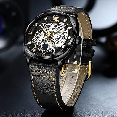OUPINKE Mens Watches Automatic Skeleton Mechanical Watches for Men Self Winding Luxury Fashion Leather Strap Steampunk Style Luminous Waterproof Men Wrist Watches