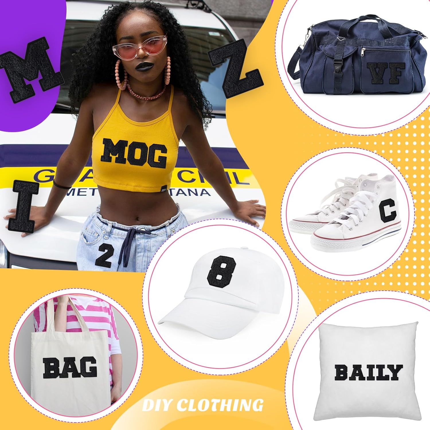 Lyrow 72 Pieces Chenille Letters Patches Iron on 3. 2 H x 2. 2 W Letters and Numbers a to Z Alphabet, Numbers 0 to 9 Embroidery Applique Patch for Clothing Backpacks Hats DIY Supplies(Black)