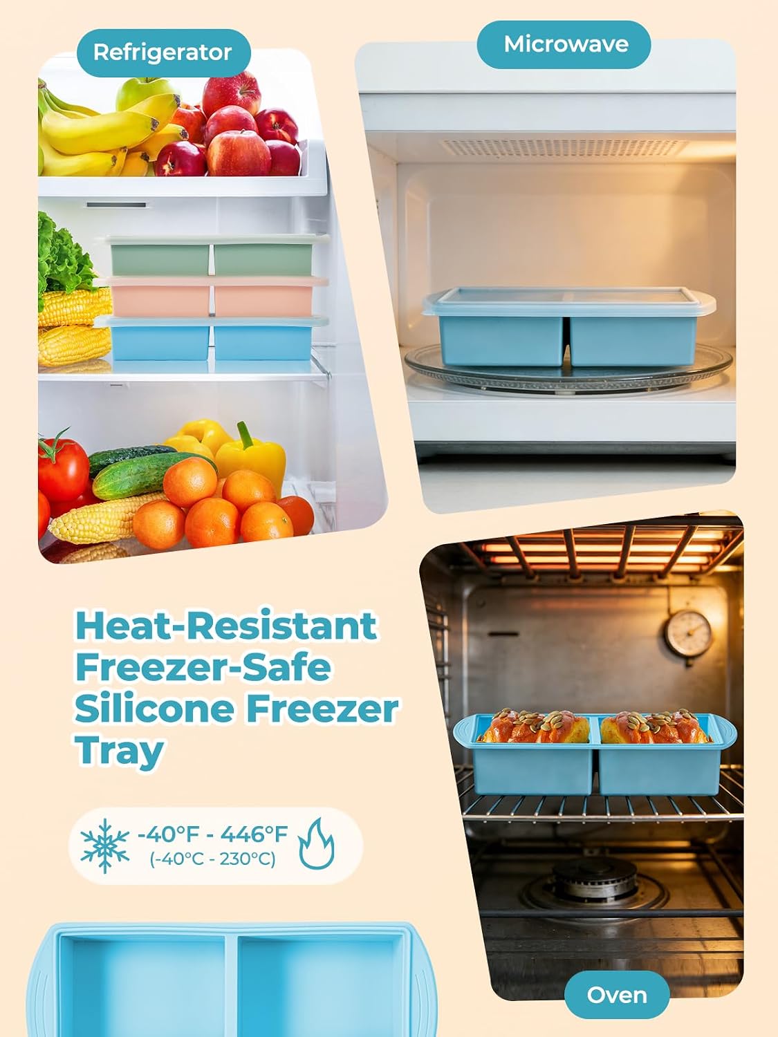 Silicone Freezer Tray with Lid for Soup Ice Cubes, 2Cup Large Ice Cube Tray