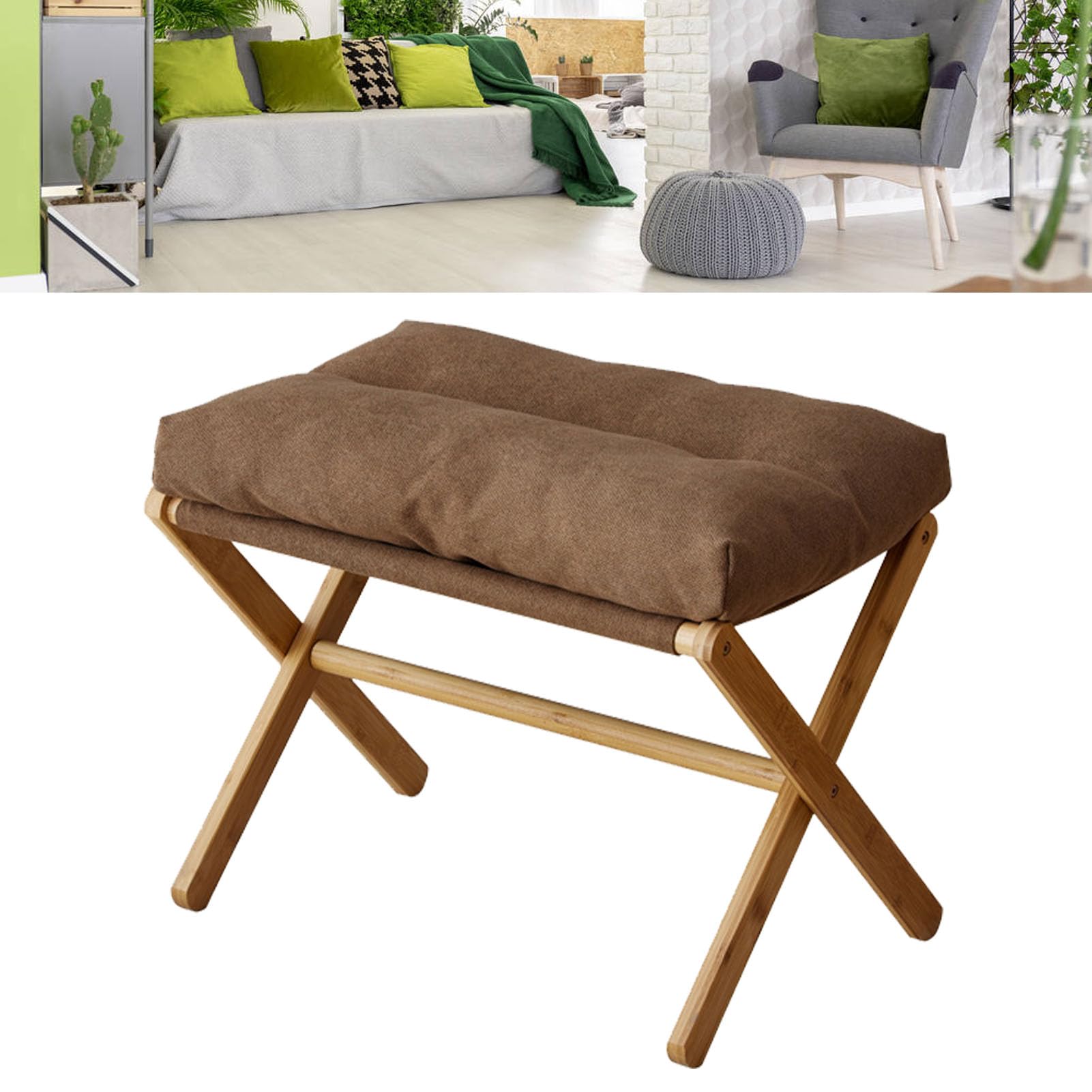 Repose-pieds ottoman au siège amovible et coussin doux velours flocon de neige