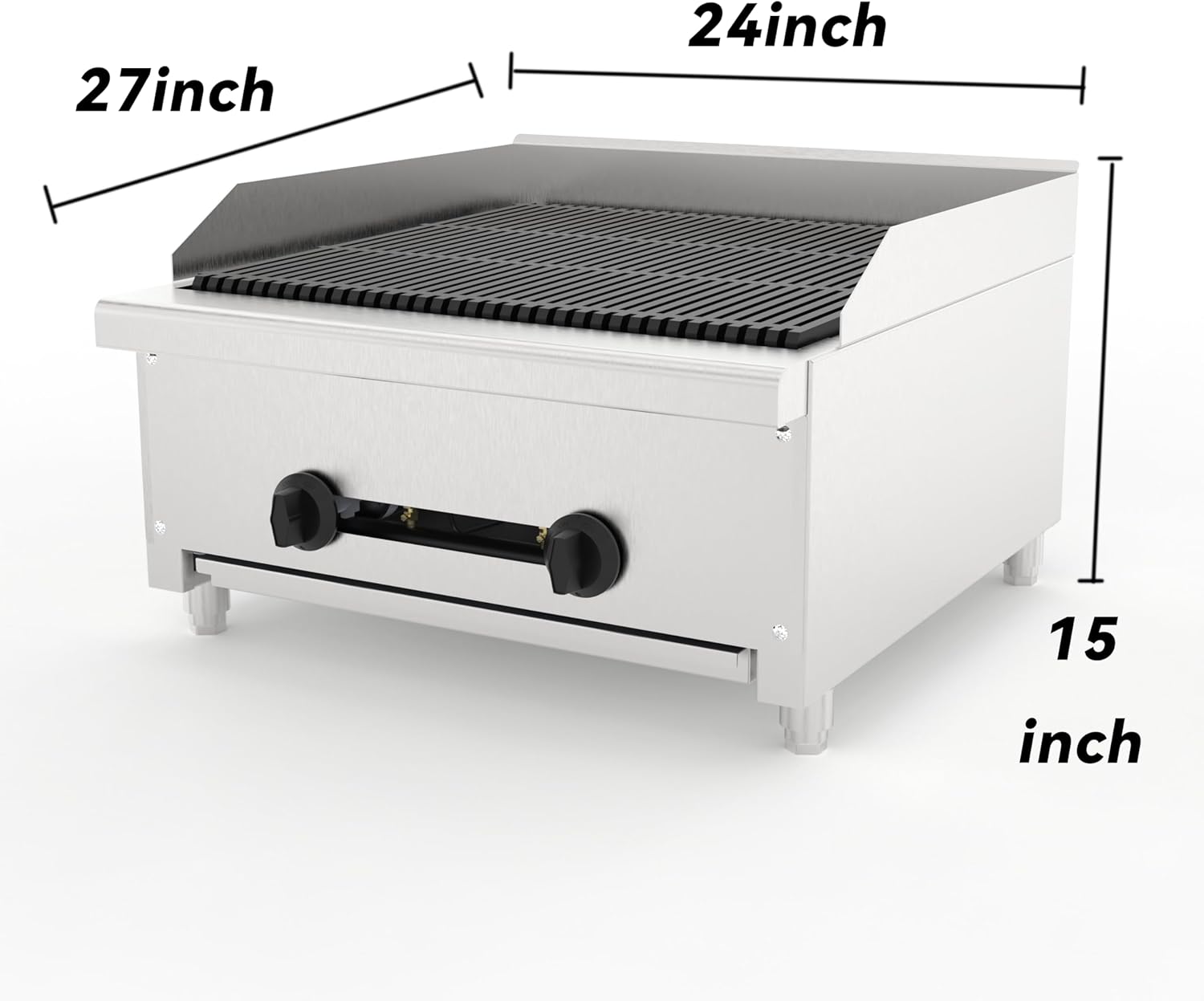 Commercial Lava Rock Charbroiler Countertop Grill, 2 Burners 56000 BTU, Stainless Steel Restaurant BBQ Broiler with Cast Iron Grates, Removable Grease Tray, NG LP Convertible Cooker