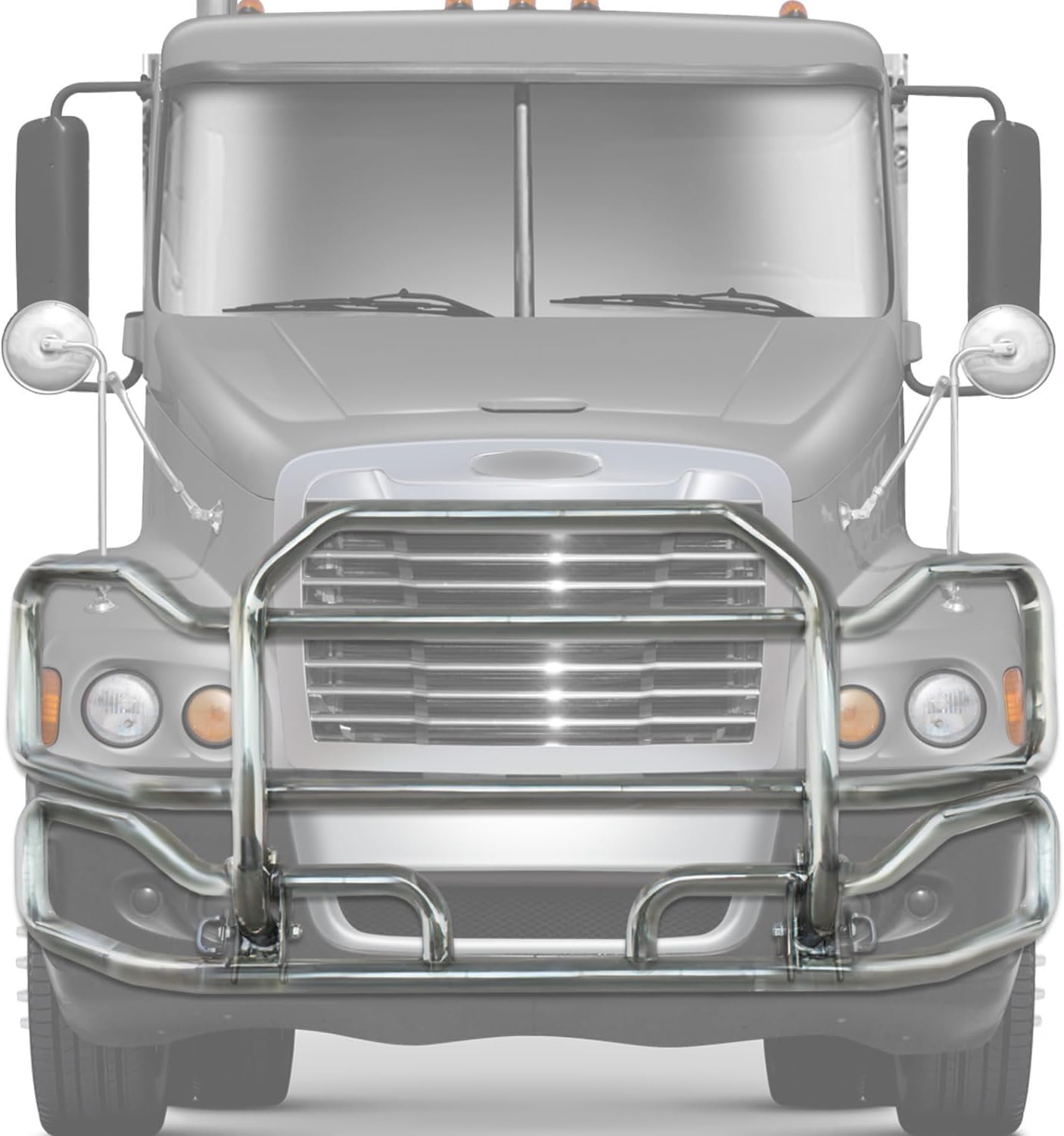 Chrome Steel Front Grille Deer Moose Brush Bumper Guard Large Compatible with Freightliner Century PLUS 4x 6" Square LED Headlights, Bracket, Logo, Wipers, License Plate Holder & Frame, Vest