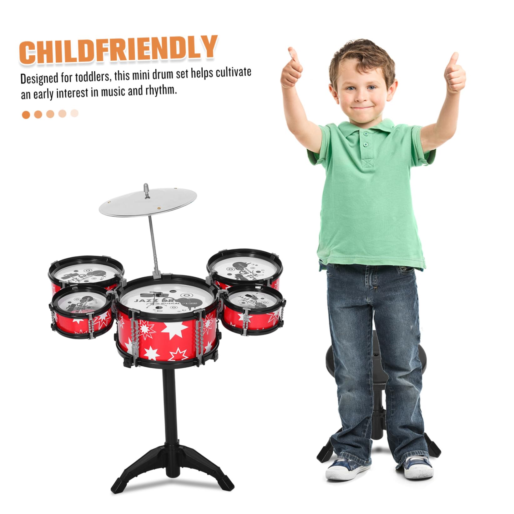 Batteria per Bambini Set Mini Rosso in Plastica per Piccoli