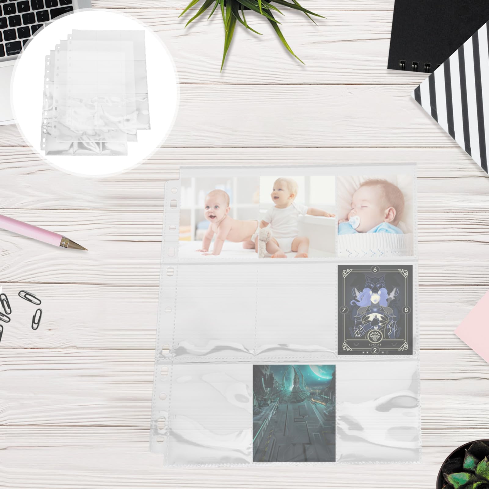 Abaodam 50 Pagine Porta Carte in Pvc, 9 Tasche per Foglio, Trasparenti, per Carte Collezionabili e Foto, Protezione per Raccoglitori