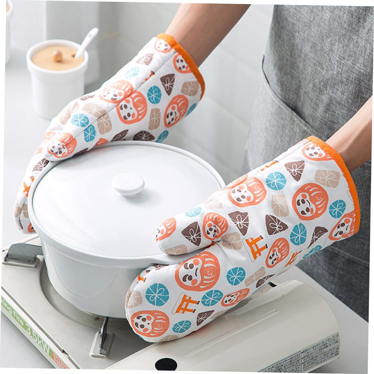 DECHOUS 2 Paia guanti isolanti thermal gloves resistenti al calore guanti da cucina Gadget stufa guanto fornitura cucina guanti da forno antiscivolo poliestere Orange