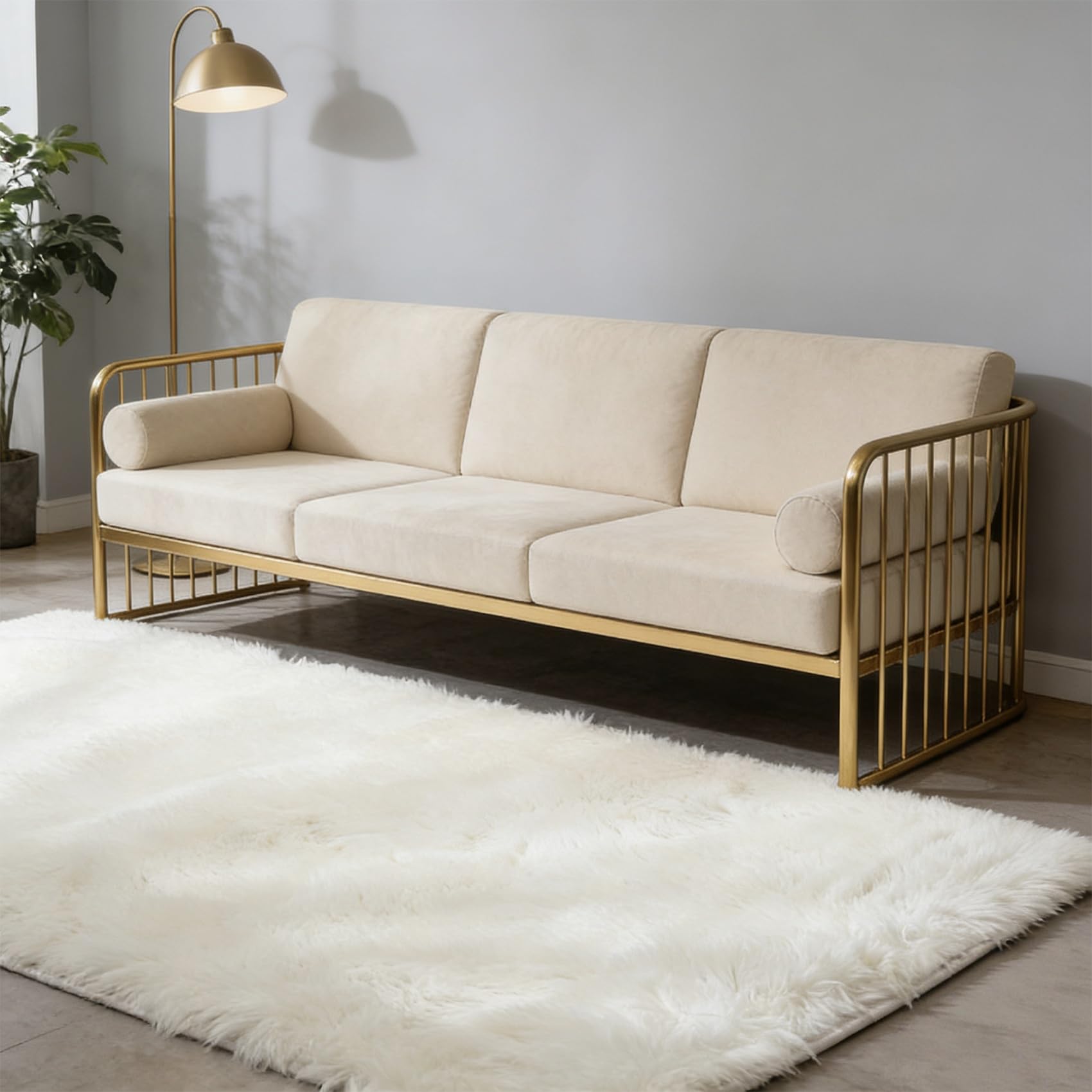 Tapis salon élégant à poils longs blanc pour une décoration raffinée