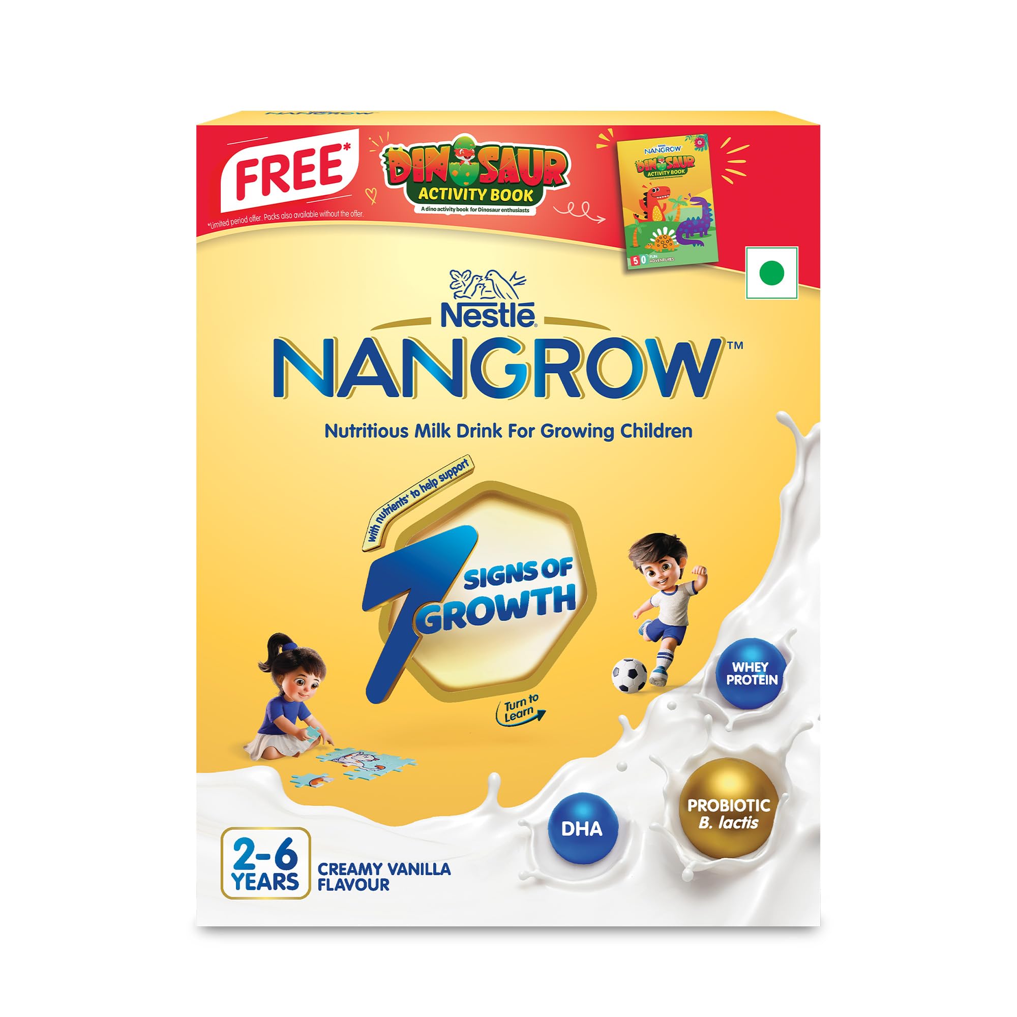 Nangrow Nutritious Milk Drink Powder For Growing Children Toddler Aged 2-6 Years | Contains DHA | Rich In Protein & Vital Nutrients | Creamy Vanilla Flavor, 400g, BIB Pack (Package May Vary)