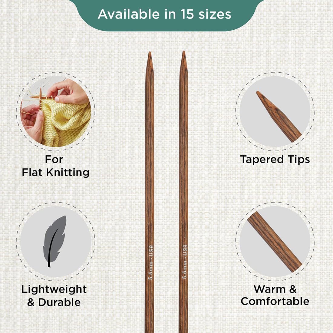KnitPro Ginger Single Pointed Needles 10" (25cm), Brown, 5.50mm - Image 3