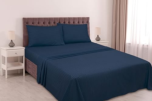 Miniatura 2 de Royale Linen - Juego de sábanas a rayas, microfibra cepillada de 1800 hilos, 1 sábana bajera, 1 sábana encimera, 2 fundas de almohada, resistente a