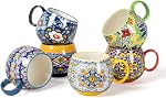 Mugs de café en porcelaine 20 Ounce - Coupes multicolores pour Latte, Thé chaud, Cappuccino, Cocoa, Soupe, Lave-vaisselle, Micro-ondes, Cadeau de Noël 6 - Style bohème
