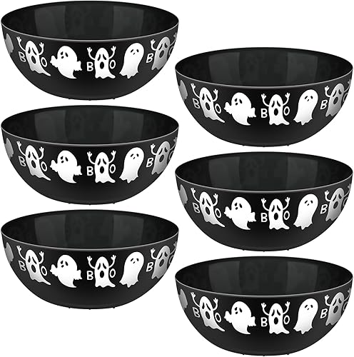 Miniatura 8 de Funtery 6 cuencos de dulces de Halloween, suministros para fiesta de Halloween, cuencos de plástico para dulces de Halloween, soportes grandes para