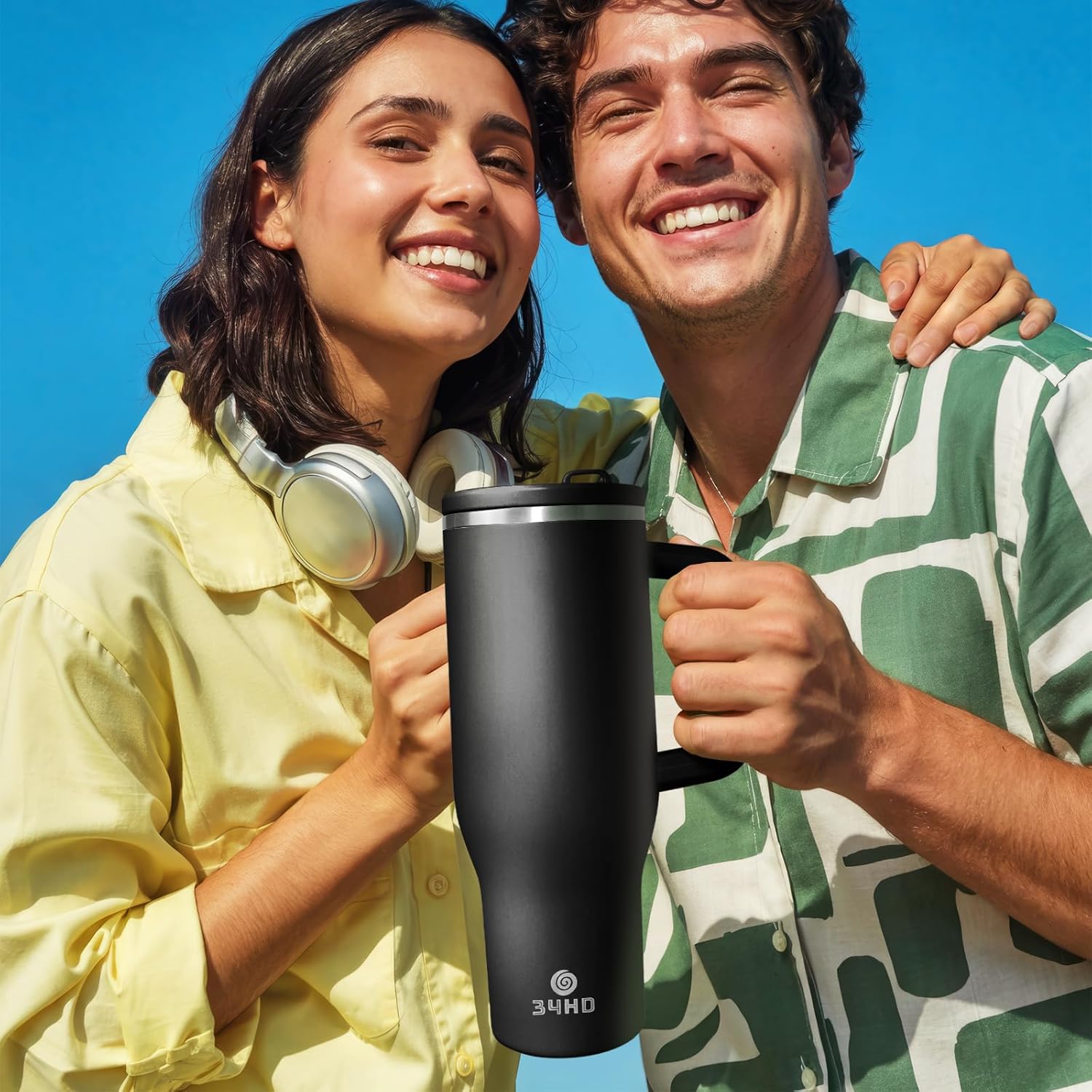 34HD 40 oz Stainless Steel Tumbler - Leakproof Insulated Water Bottle with Handle, Magnetic Lid and Flexible Straw - Iced for 48 Hours – Perfect for Men, Women, Birthday Gift, Black - Midnight Onyx - Image 5