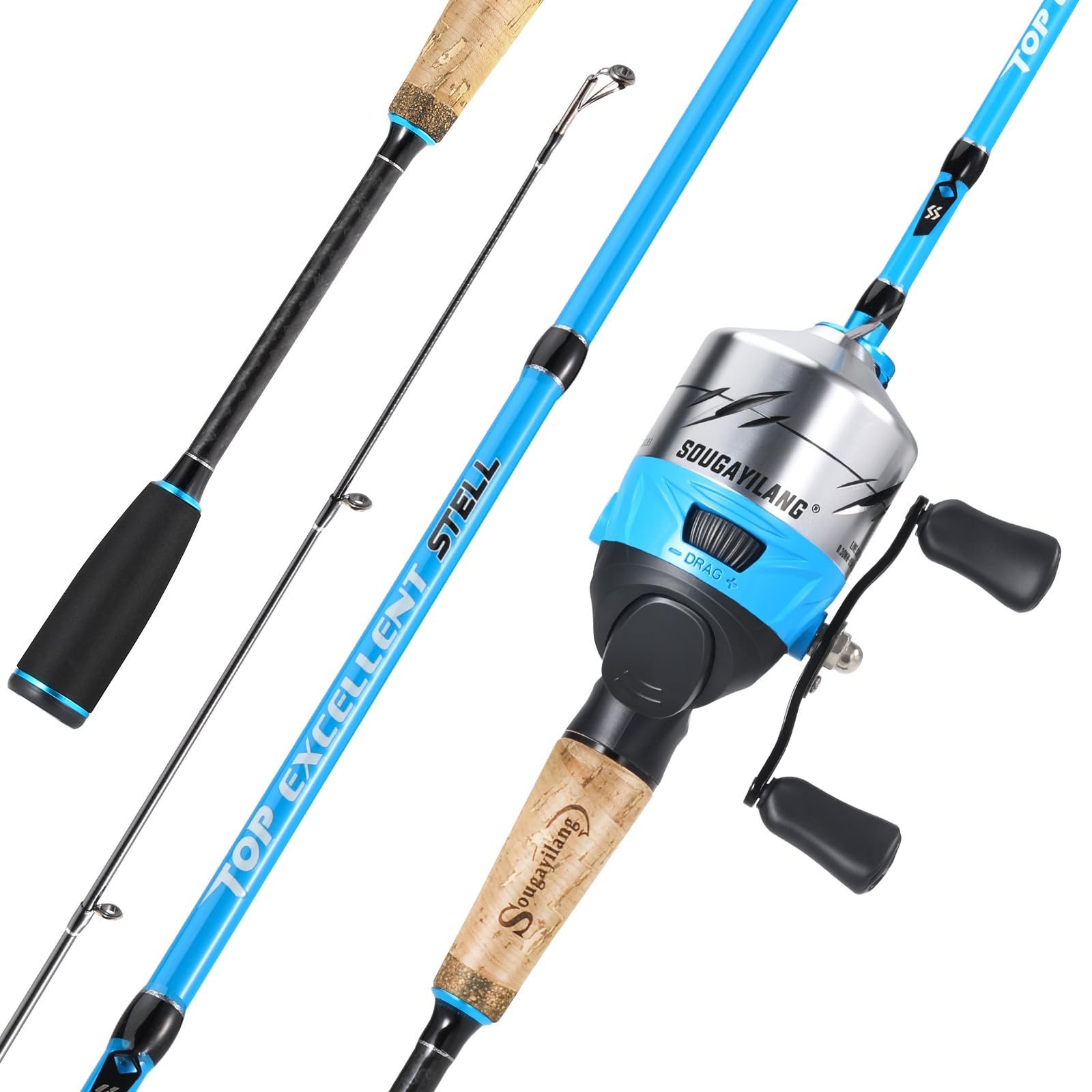 Sougayilang 5.9ft Fishing Reel Rod Combo, Two Pieces Blue Portable Light Weight Casting Rod with Quickset Anti-Reverse Fishing Reel for Freshwater : Sports & Outdoors