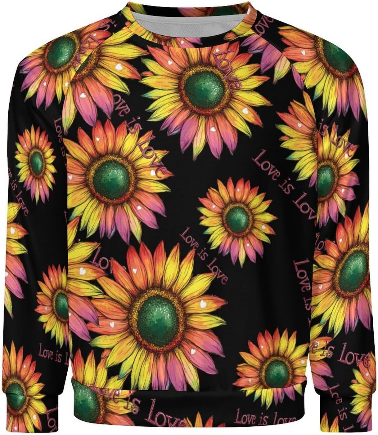 Sunflower Love Is Love Gay Lesbian Men's Sweatshirt Crew Neck Sweater Long Sleeve Pullover Tops Casual Wear