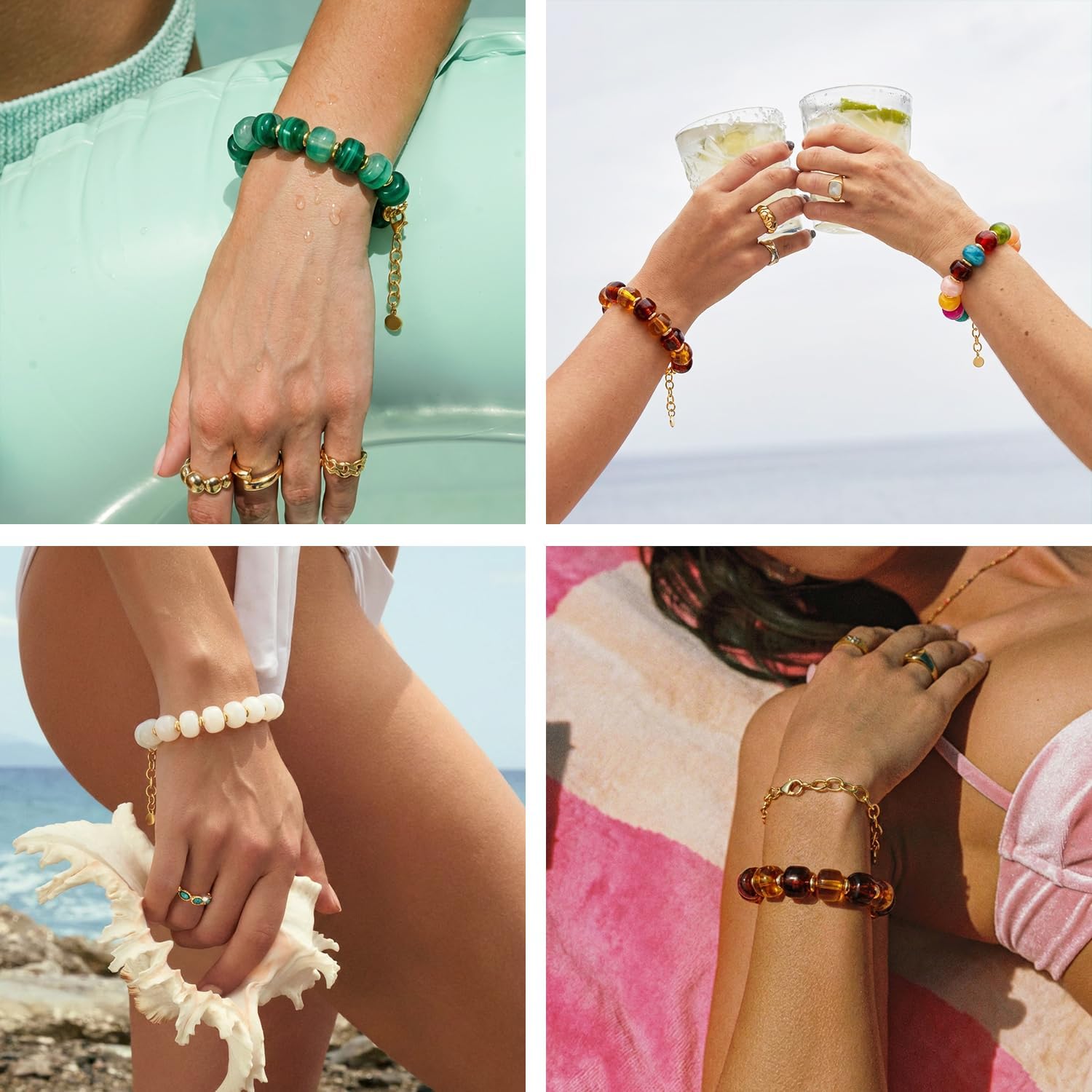 Colorful Beaded Bracelets for Women - Trendy Summer Beach Resin Beads Bracelets, Chunky Statement Jewelry Gifts for Vacation Holiday