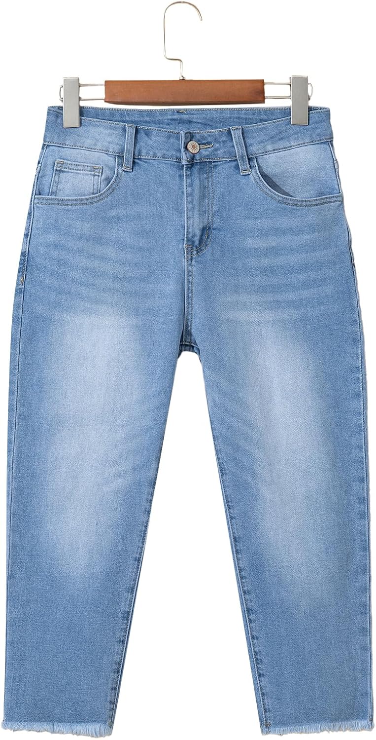 Sidefeel Women's Capri Jeans High Waisted 2026 Summer Fashion Straight Leg Raw Hem Denim Capri Pants - Image 7